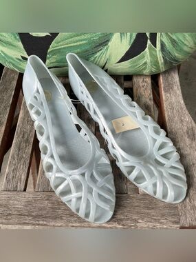 Vintage 80’s Genuine Jelly Shoes Light Blue Silver Never Worn NWT Sz 10
